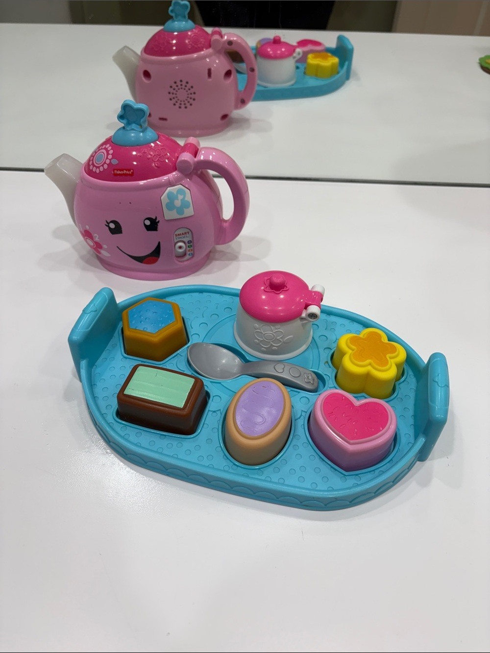 Fisher-Price Pink Teapot Playset with Blue Tray and Colorful Pastries
